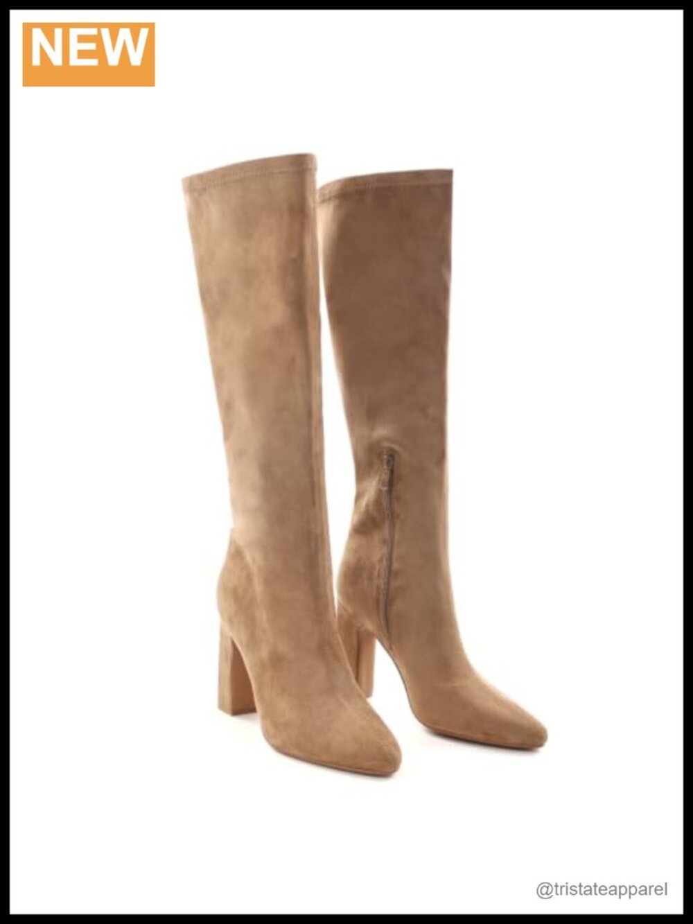 Knee High Stretch Faux Suede Block Heel Boots Women's Zip